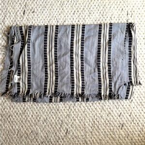 Aritzia Wilfred Scarf in grey and cream stripe.